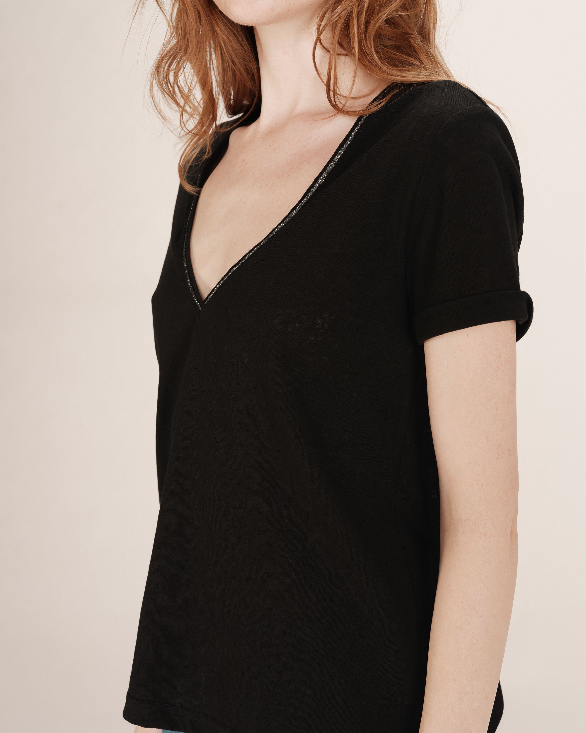 Top encolure en lurex noir Tim