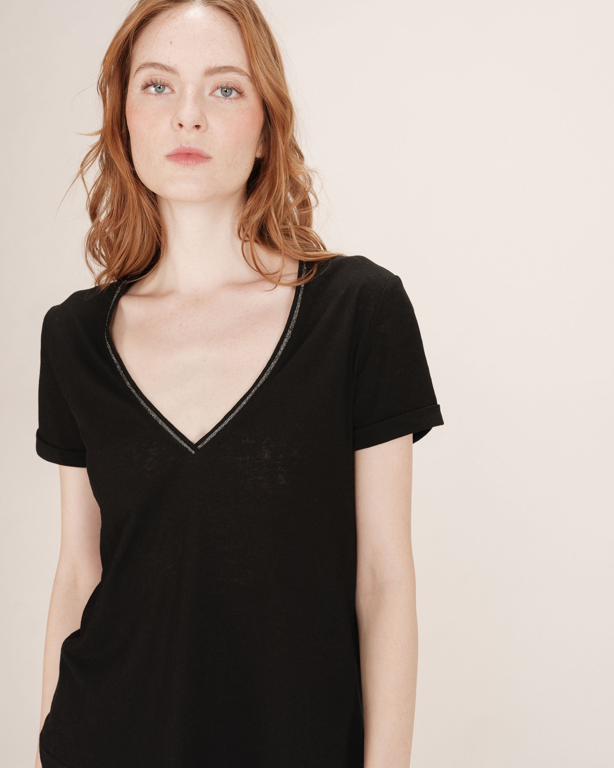 Top encolure en lurex noir Tim