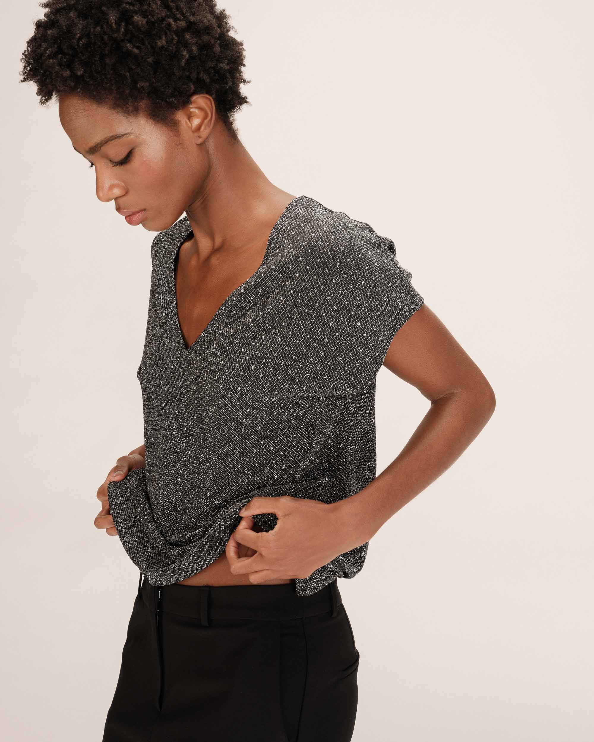 Top col v en lurex argent Tango