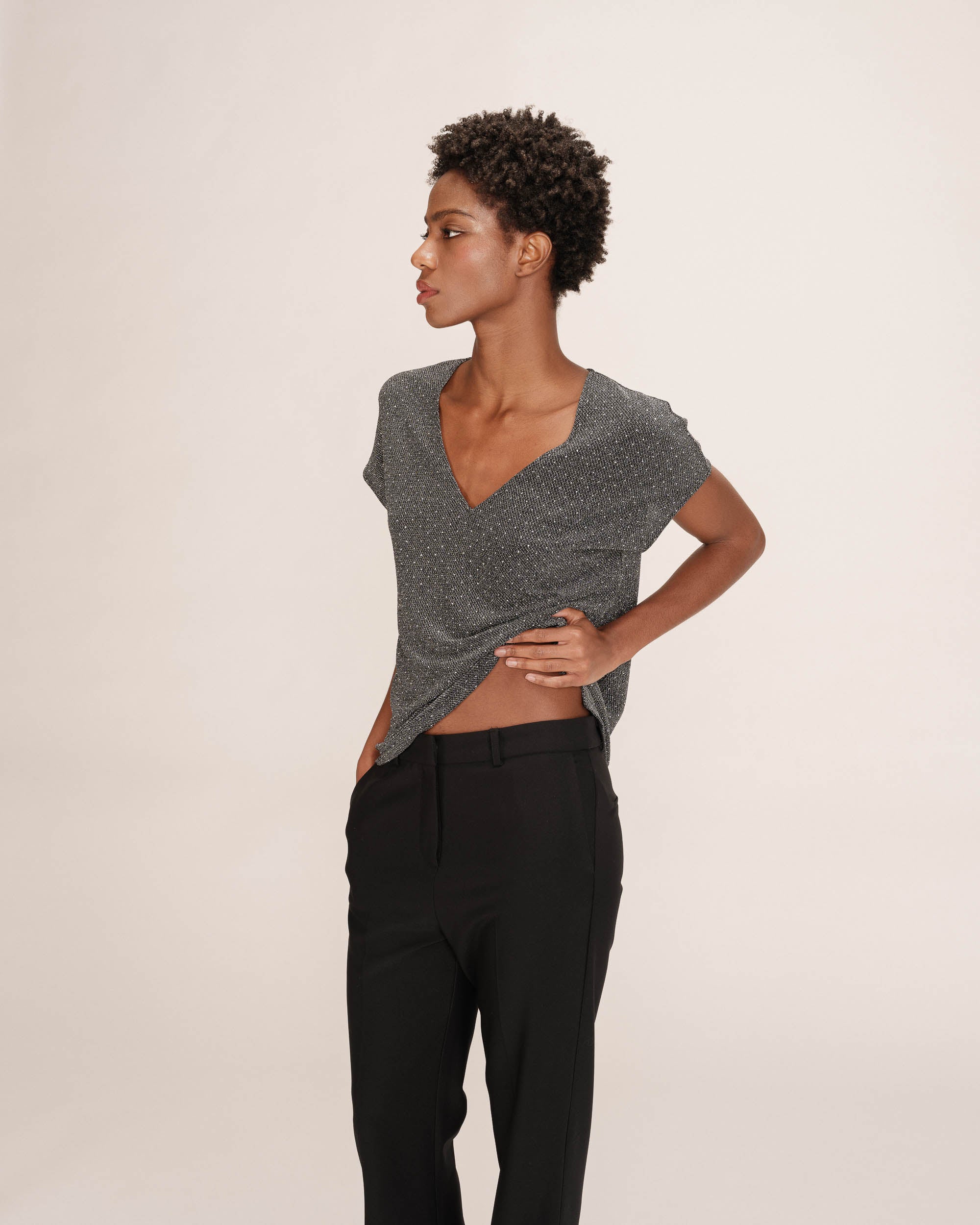 Top col v en lurex argent Tango