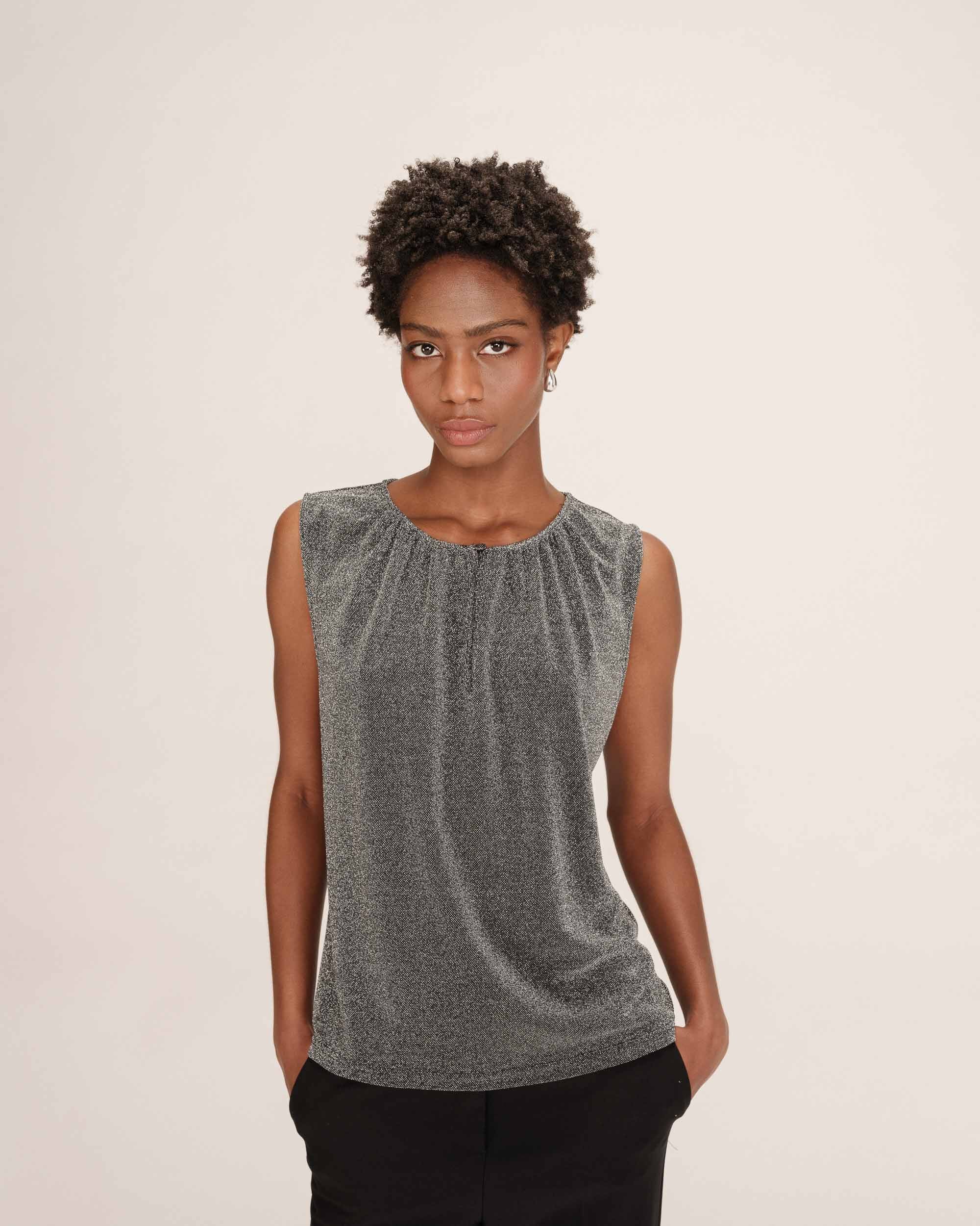 Top sans manches argent Texto