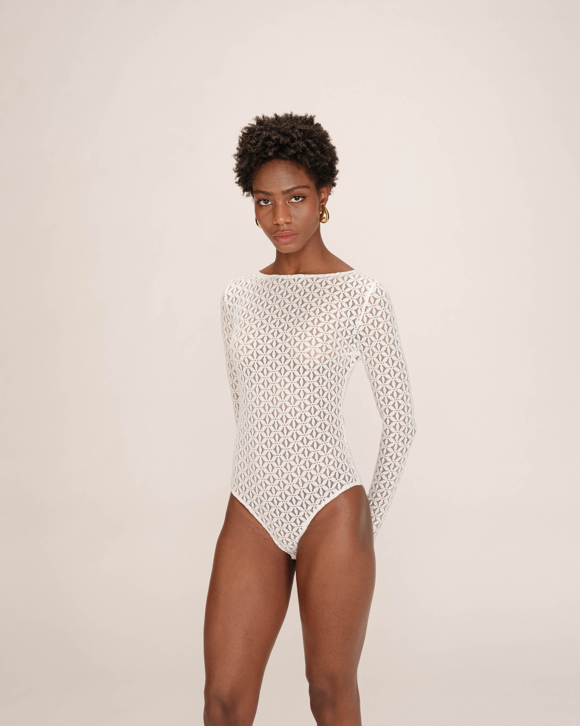 Body transparent en dentelle ecru Tanguy