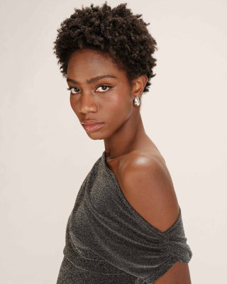 Top asymetrique en lurex argent Thao