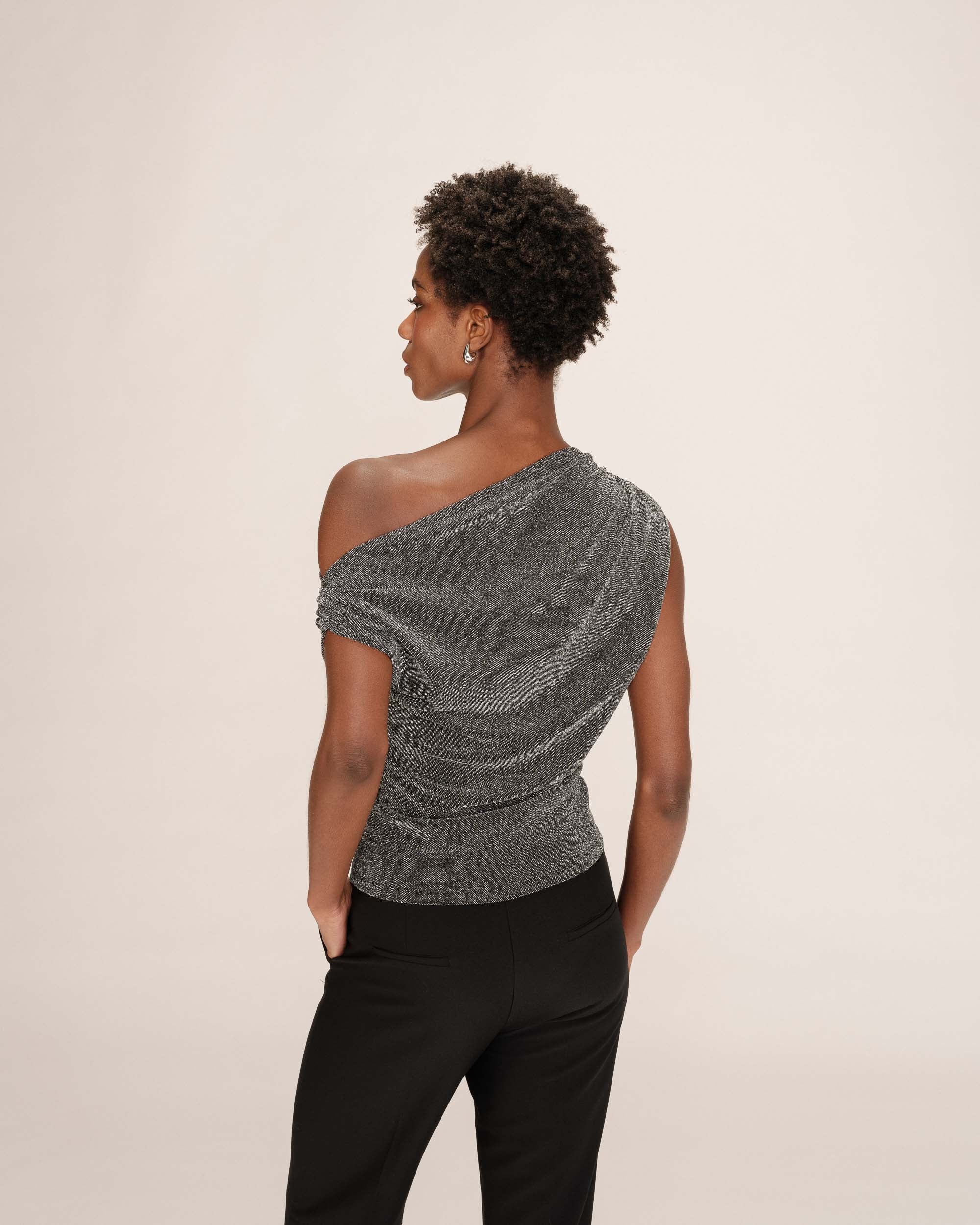 Top asymetrique en lurex argent Thao