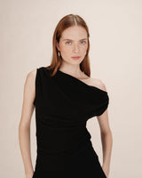 Top asymetrique en lurex noir Thao