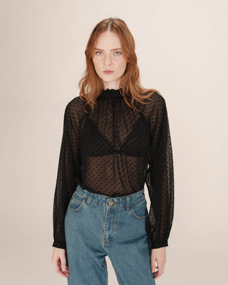 Sheer polka dot blouse black Tailly