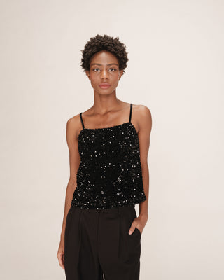 Top en velours sequins noir Twenty