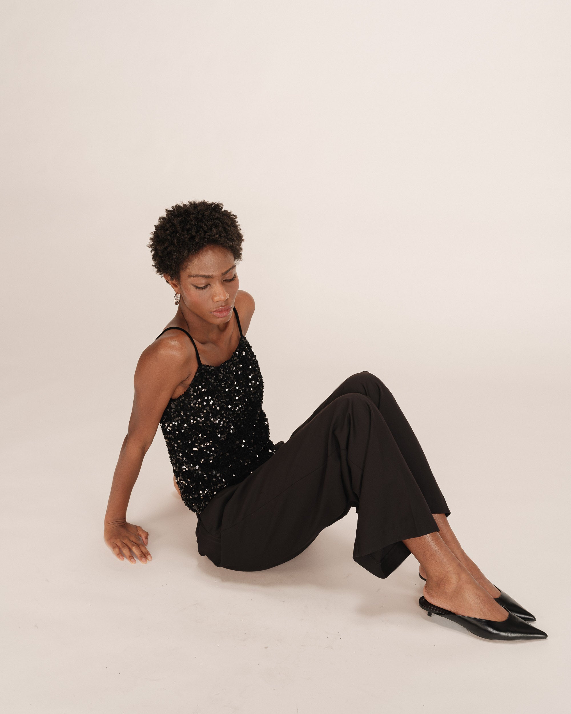 Top en velours sequins noir Twenty