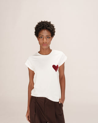 T-shirt motif coeur bordeaux Take