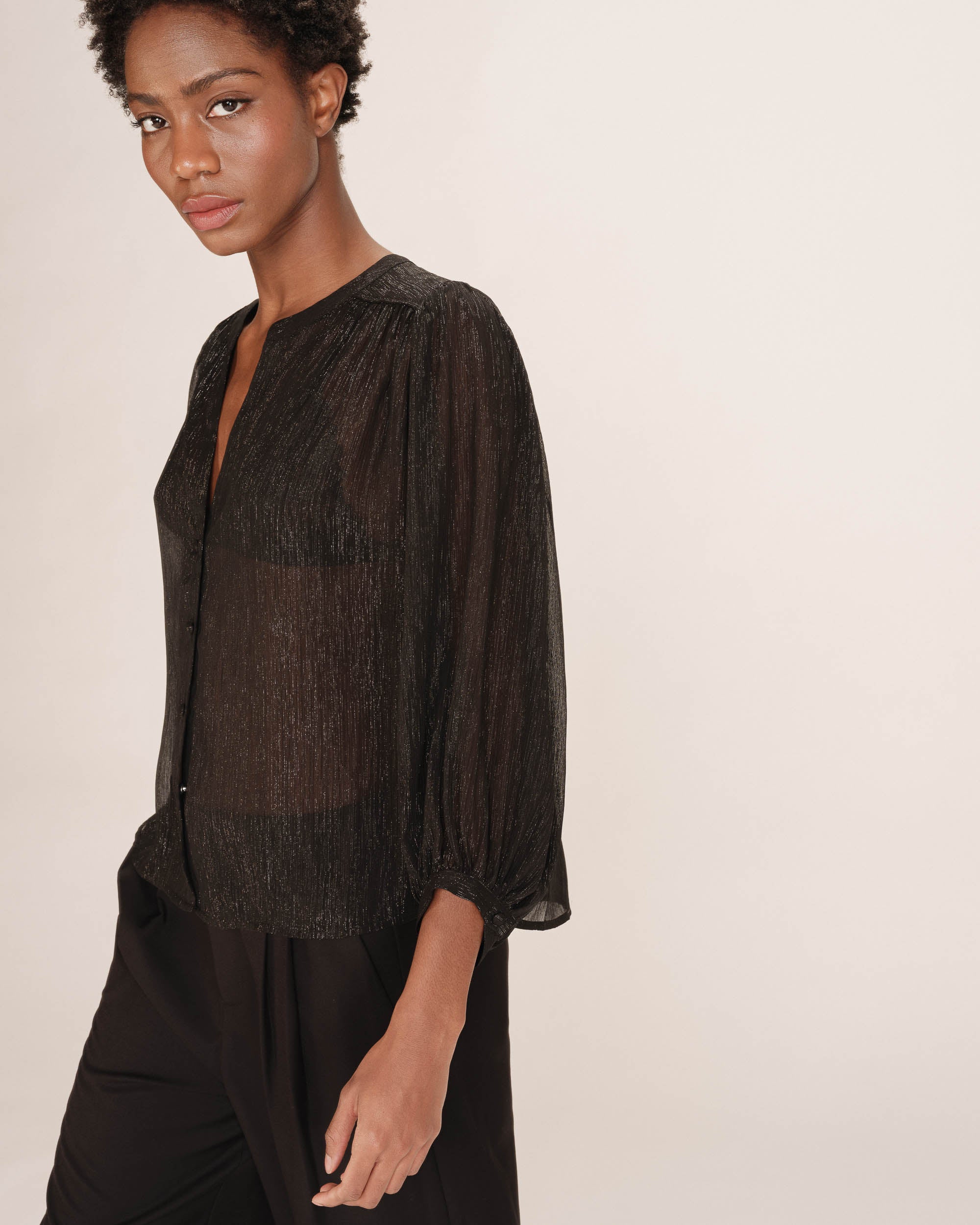 Blouse transparente lurex noir Tarzy