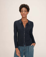 Cardigan ajusté en lurex marine Teller