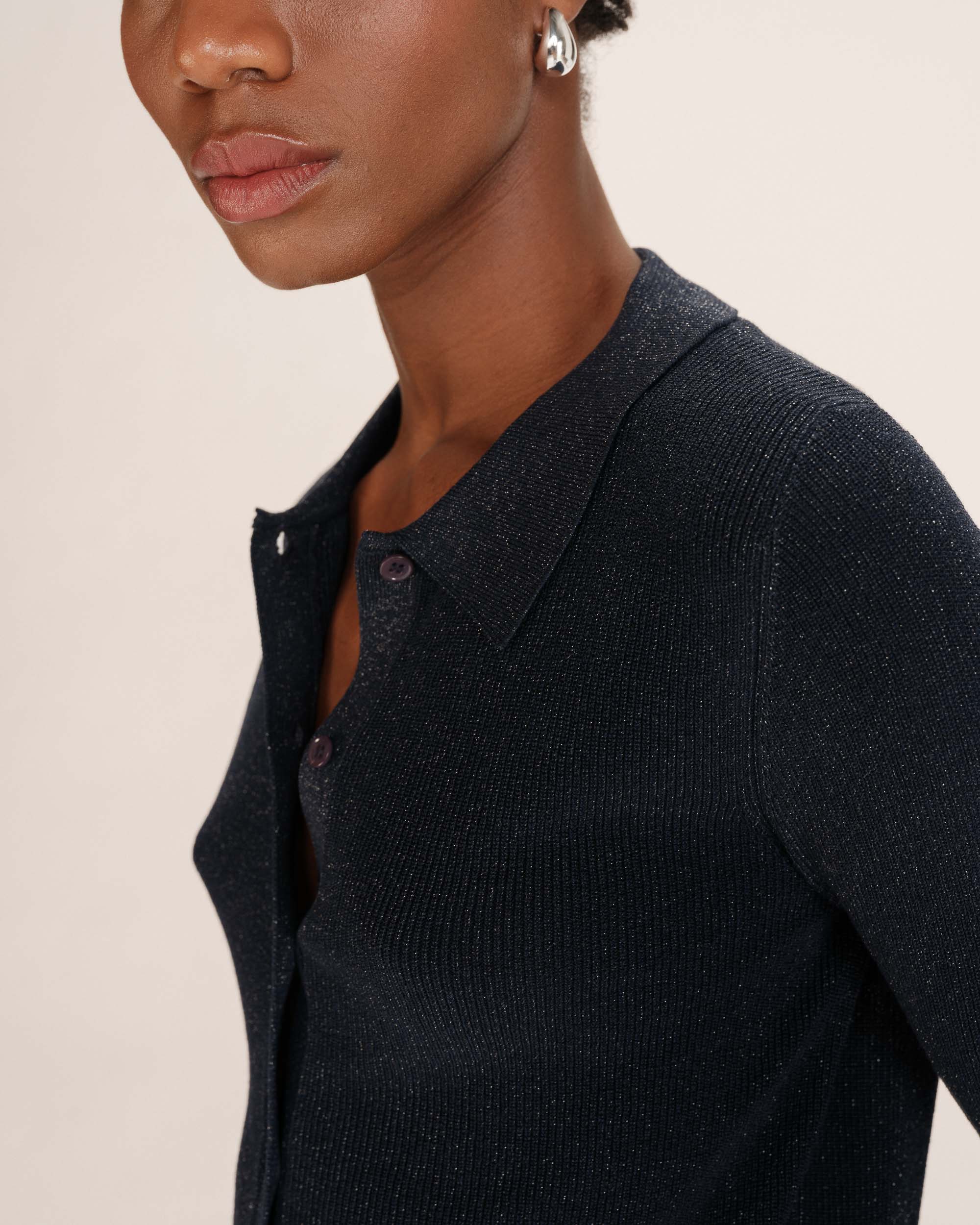Cardigan ajusté en lurex marine Teller