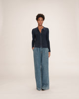 Cardigan ajusté en lurex marine Teller