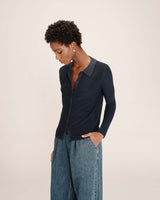 Cardigan ajusté en lurex marine Teller