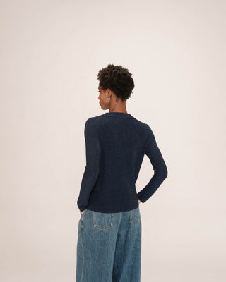 Cardigan ajusté en lurex marine Teller