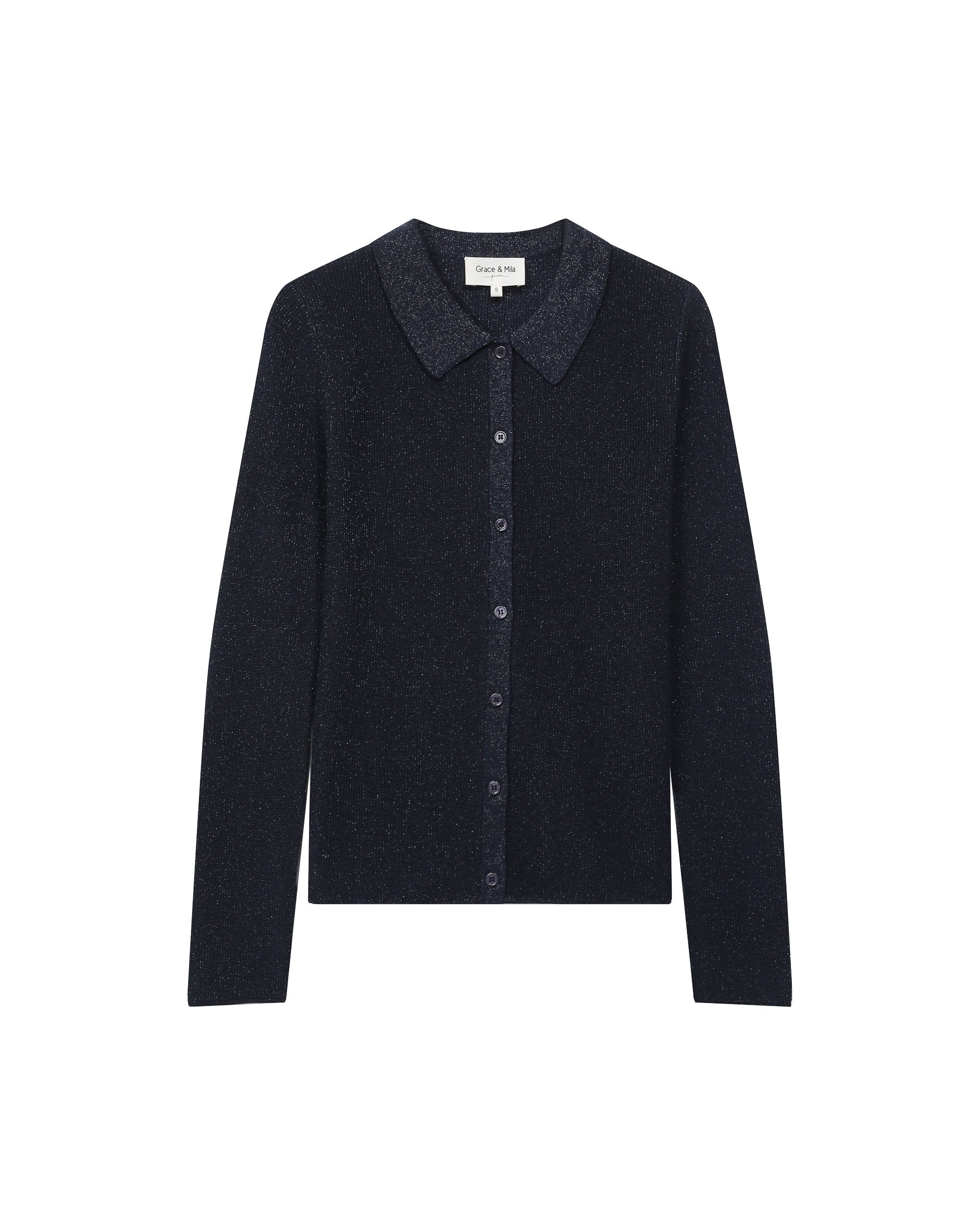Cardigan ajusté en lurex marine Teller