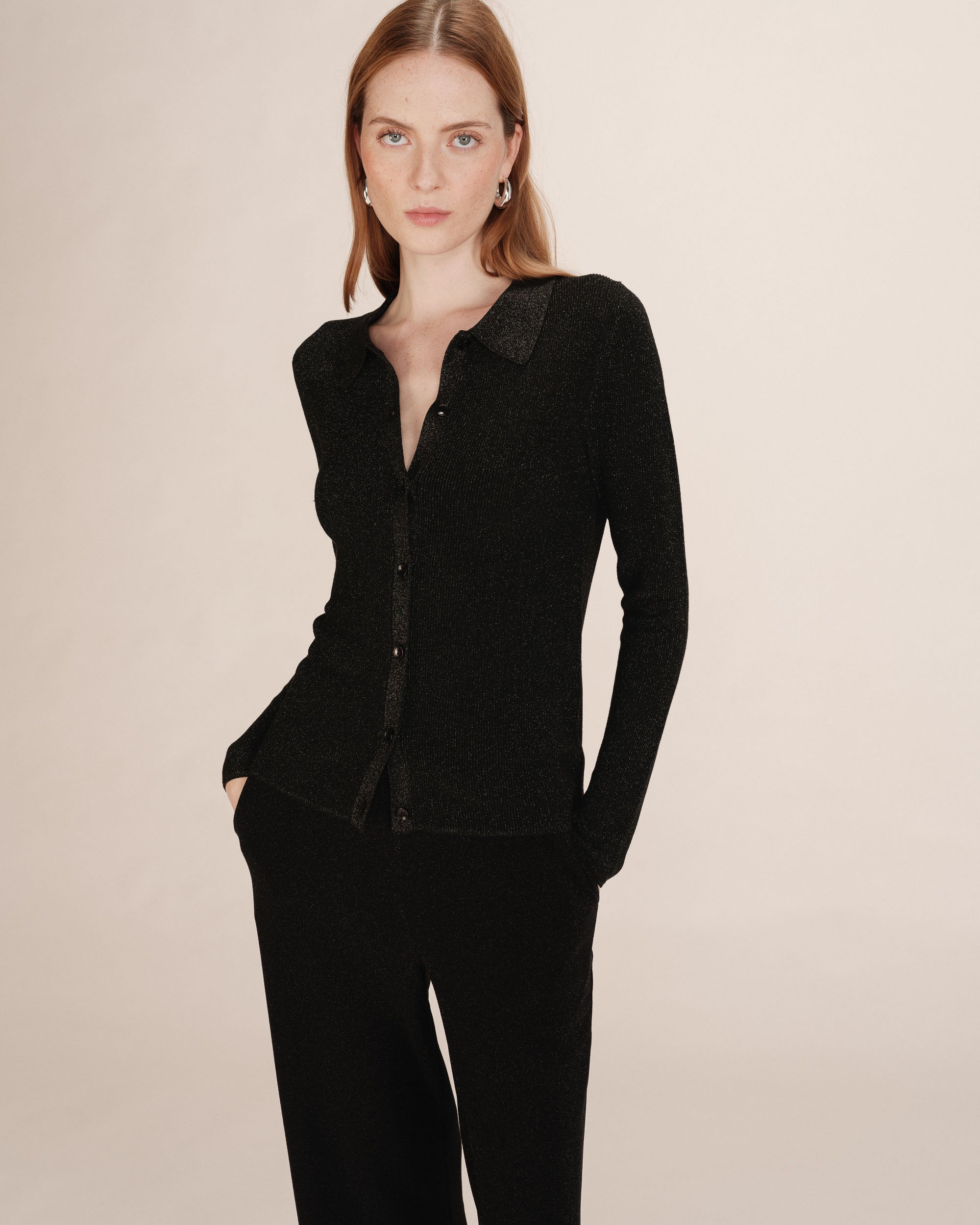 Fitted lurex cardigan black Teller
