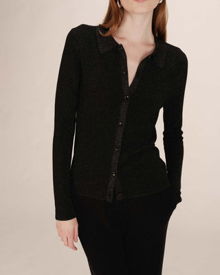 Cardigan ajusté en lurex noir Teller