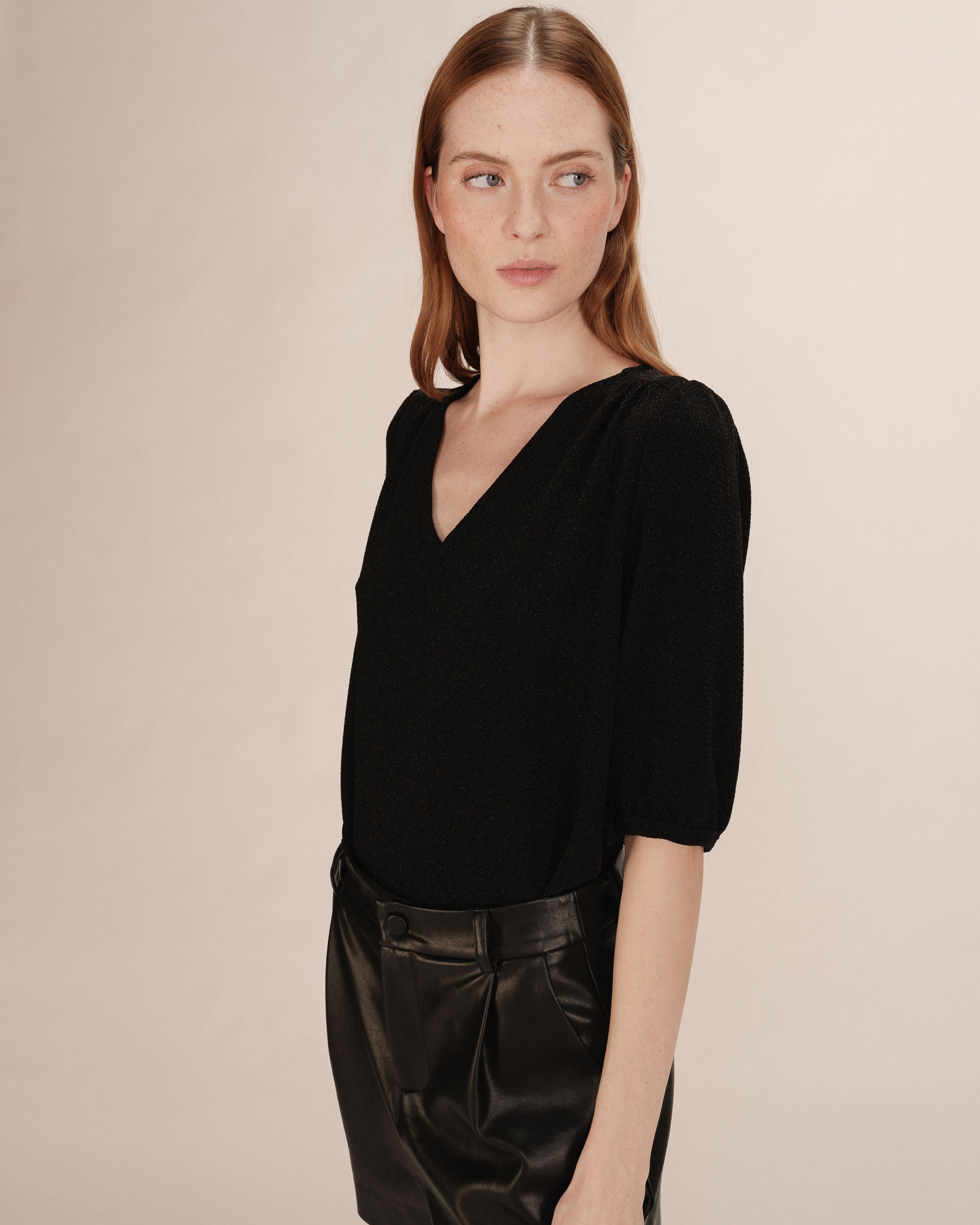Top manches 3/4 en lurex noir Timide
