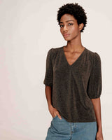 Top manches 3/4 en lurex or Timide