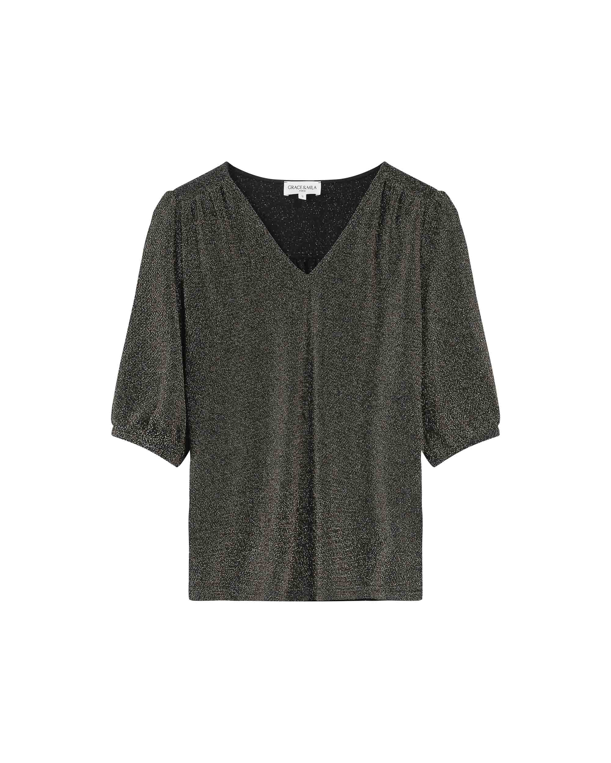 Top manches 3/4 en lurex or Timide