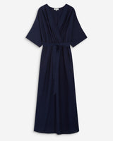 Robe longue évasée col V croisé marine Amelia