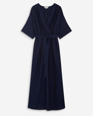 Robe longue évasée col V croisé marine Amelia