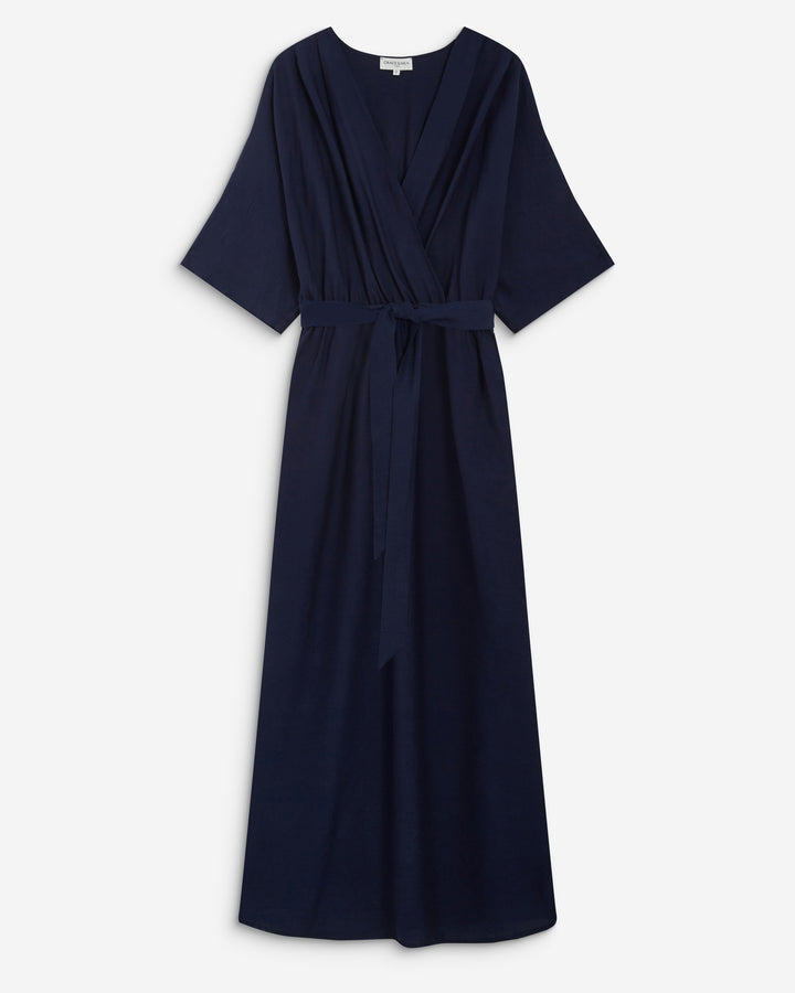 Robe longue évasée col V croisé marine Amelia