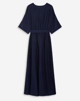 Robe longue évasée col V croisé marine Amelia