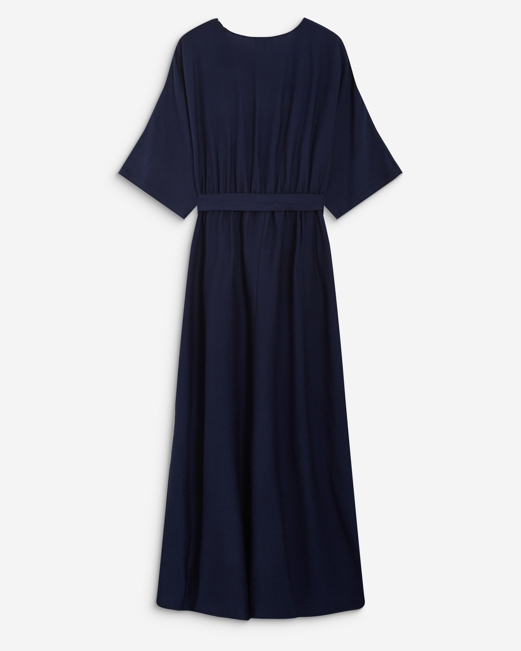 Robe longue évasée col V croisé marine Amelia