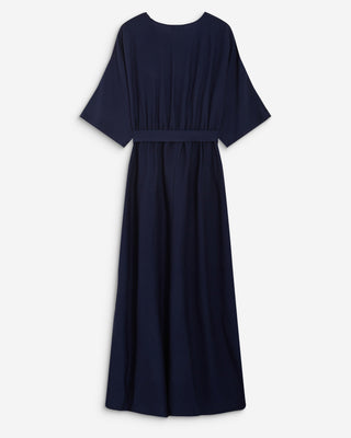 Robe longue évasée col V croisé marine Amelia