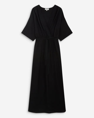 Robe longue évasée col V croisé noir Amelia
