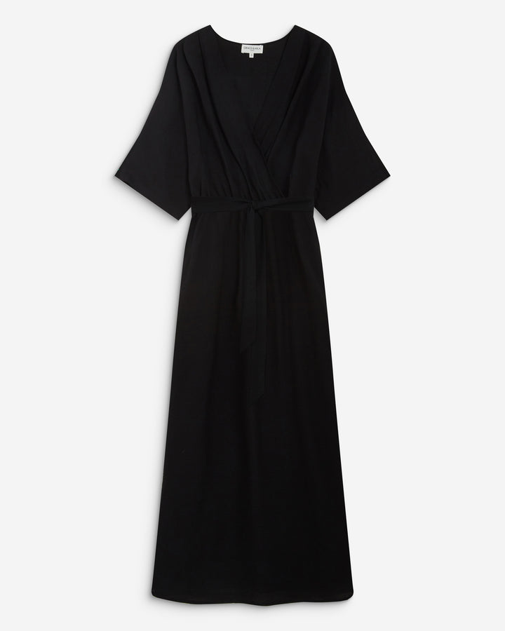 Robe longue évasée col V croisé noir Amelia