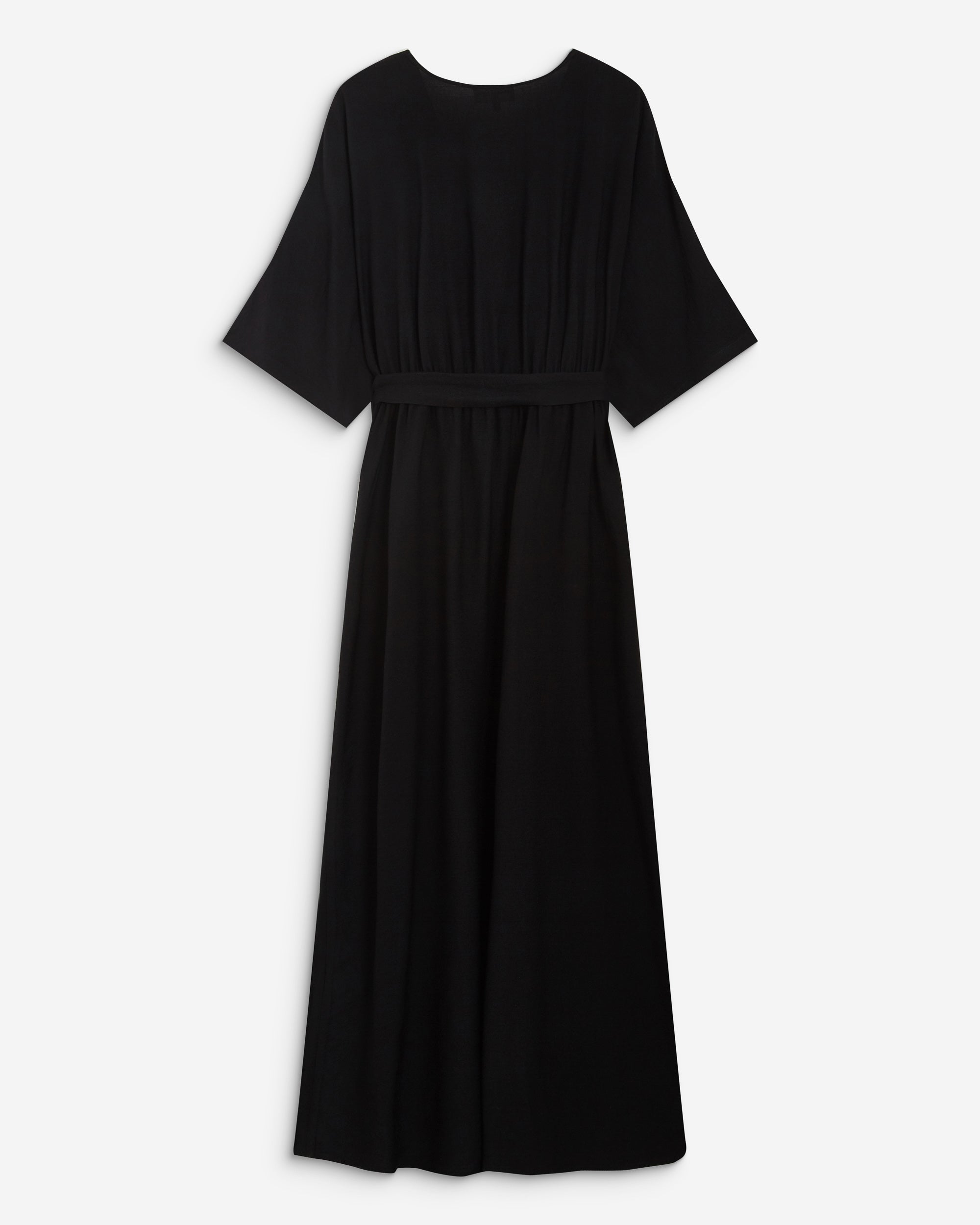 Robe longue évasée col V croisé noir Amelia