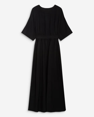 Robe longue évasée col V croisé noir Amelia