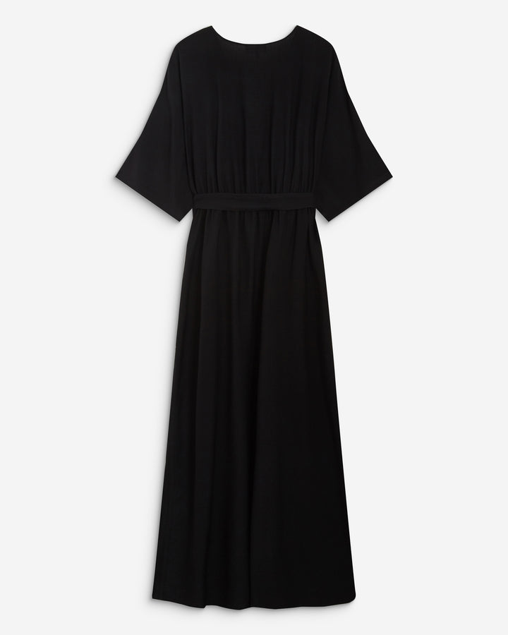 Robe longue évasée col V croisé noir Amelia