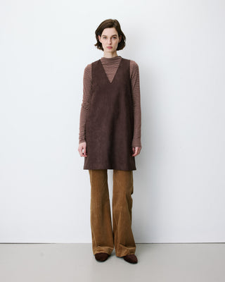 Robe courte sans manches en suédine chocolat Anaya