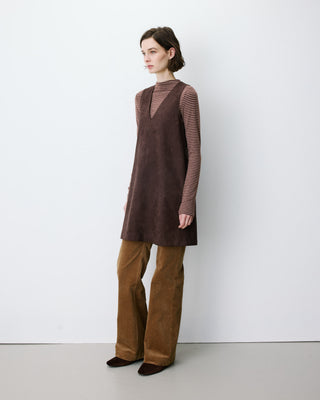 Robe courte sans manches en suédine chocolat Anaya