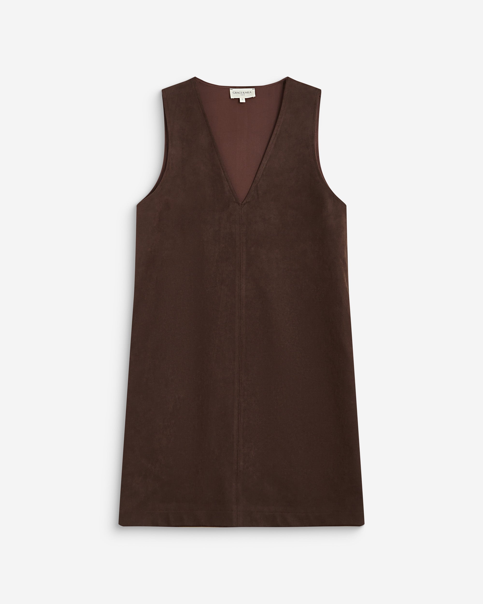 Robe courte sans manches en suédine chocolat Anaya