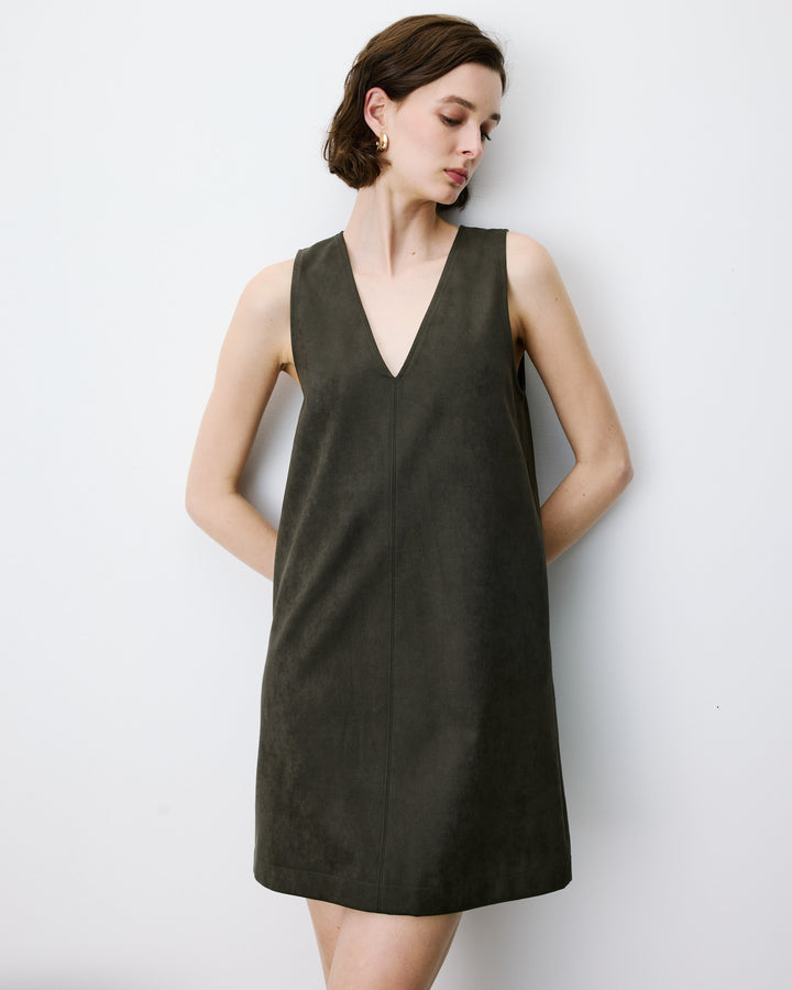 Robe courte sans manches en suédine kaki Anaya