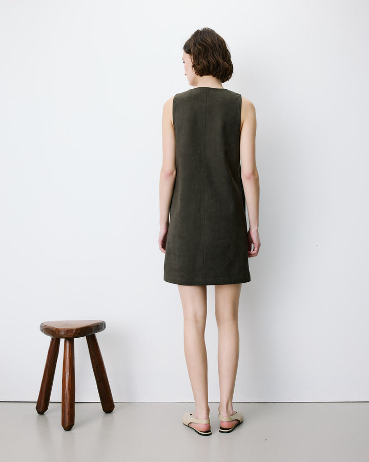 Robe courte sans manches en suédine kaki Anaya