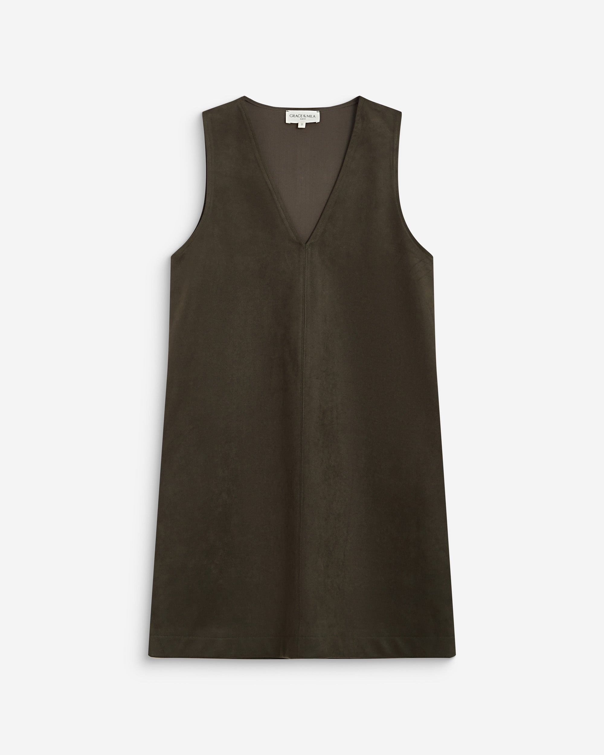 Robe courte sans manches en suédine kaki Anaya