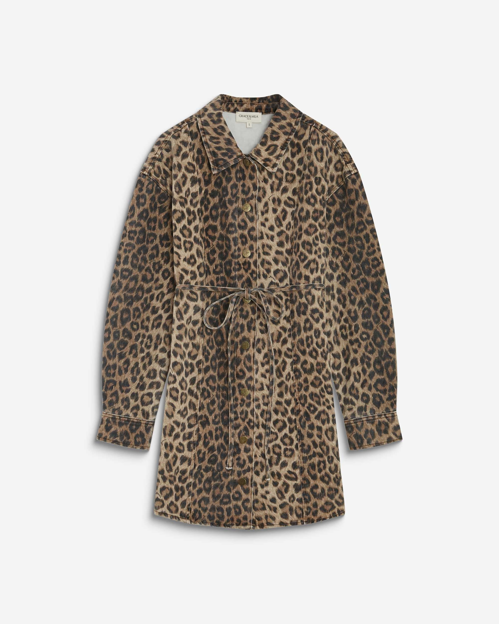 Robe chemise courte en denim à motif leo Alizee