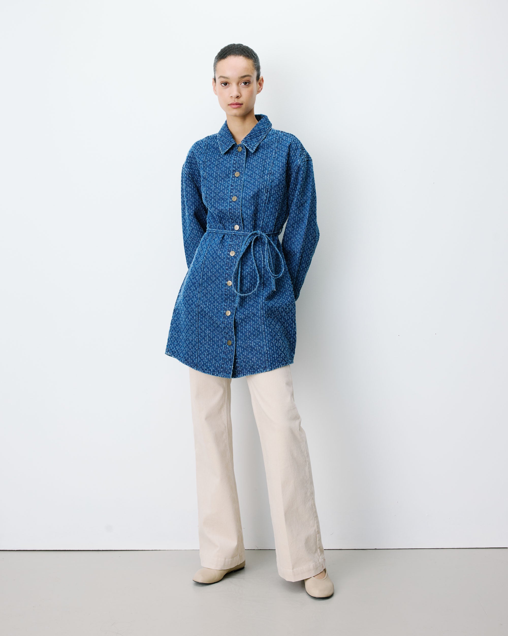 Vestido camisero corto en denim mediumblue Alizee