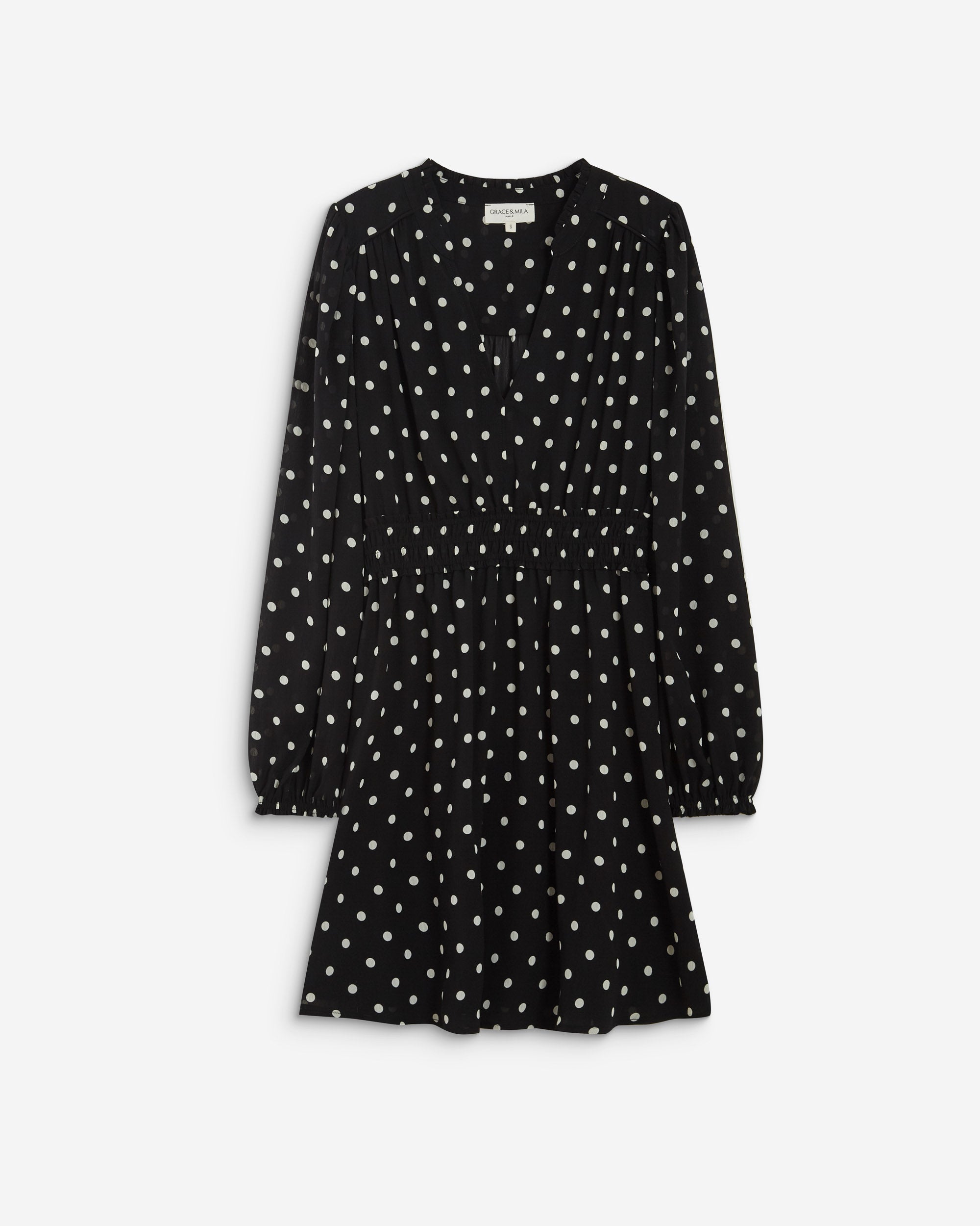 Robe courte fluide manches longues bouffantes pois Ailona