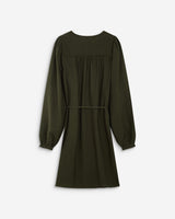 Robe courte col V manches bouffantes kaki Alienor