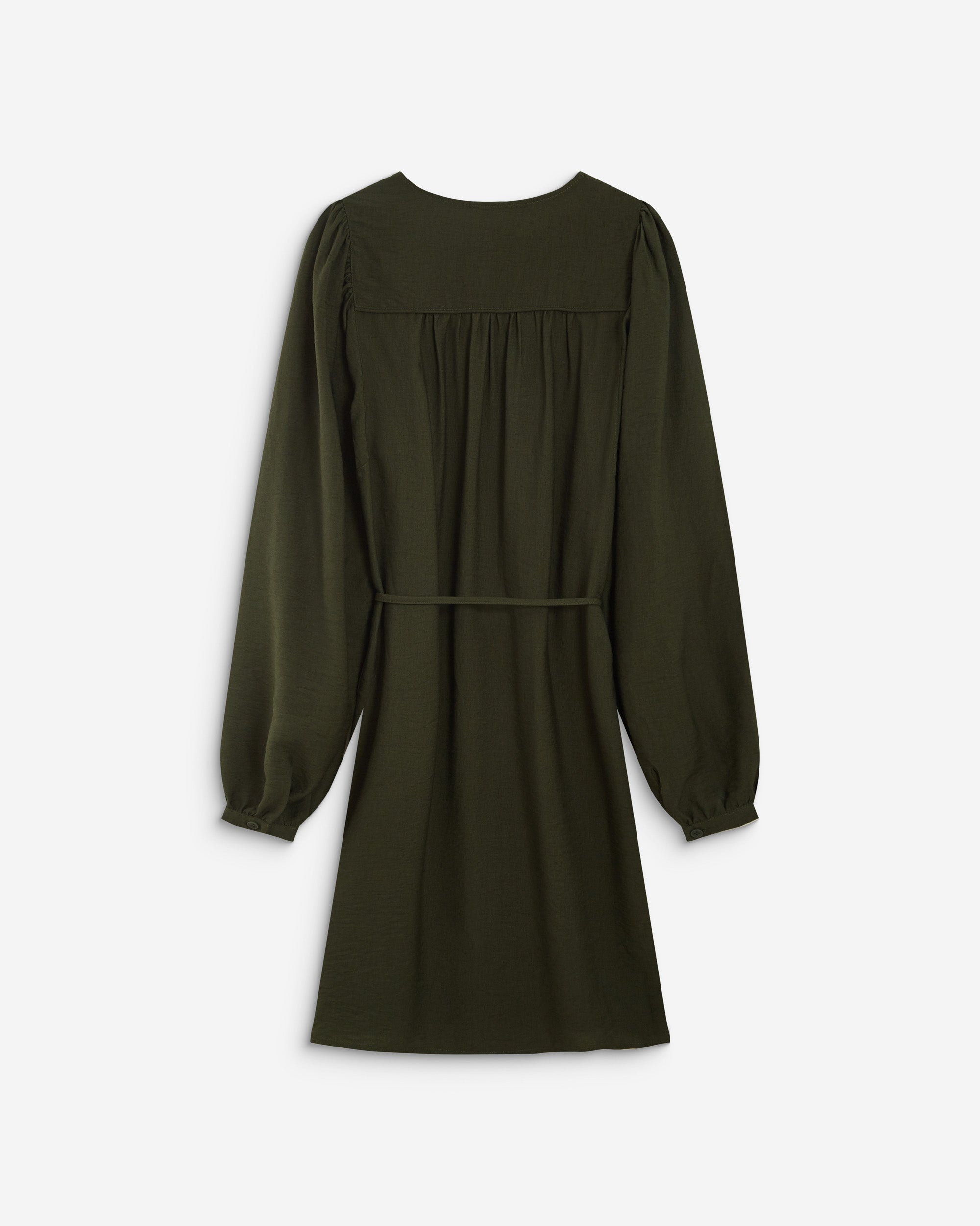 Robe courte col V manches bouffantes kaki Alienor