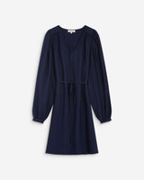 Robe courte col V manches bouffantes marine Alienor