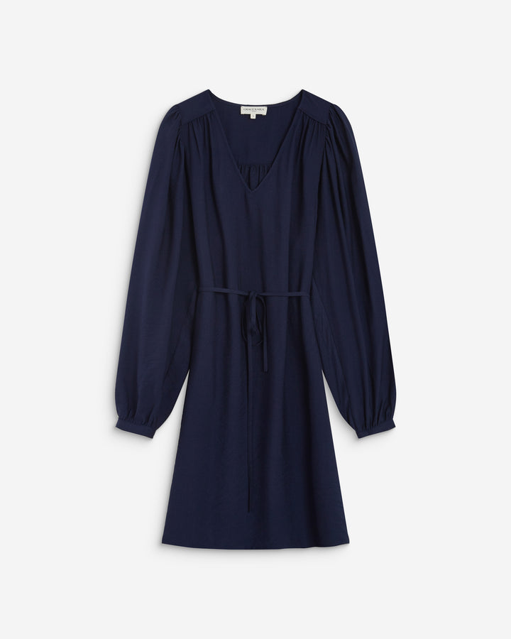 Robe courte col V manches bouffantes marine Alienor