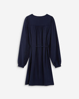 Robe courte col V manches bouffantes marine Alienor